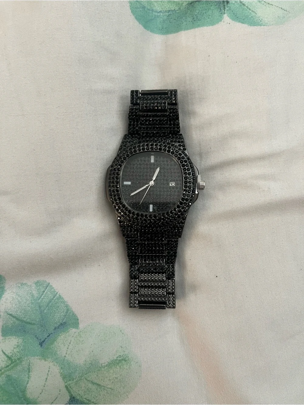Mens Black Iced Out Watch Simulated Diamond Hip Hop Luxury Bustdown Watch Pavé